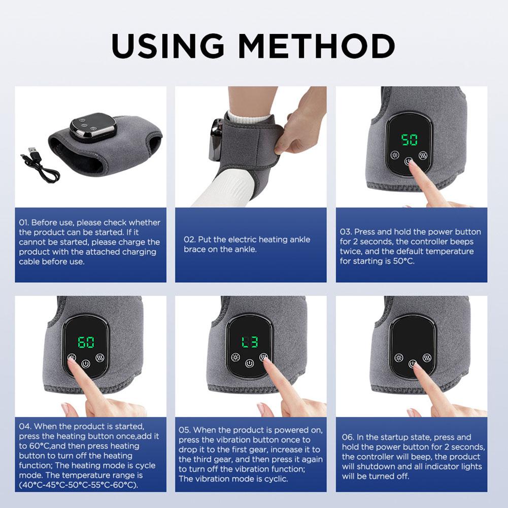 Electric Foot Massager with Heat, 3 Vibration Modes & 5 Heat Levels for Ankle Pain Relief, 30 Min Auto Shut-off for Home/Office Use
