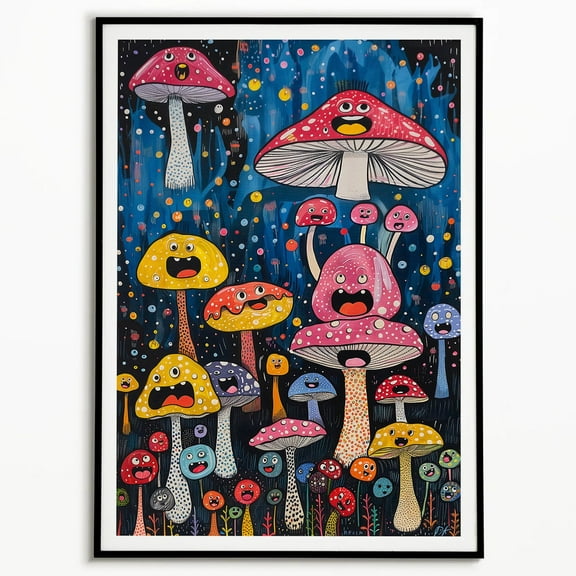 Poster Watercolor Funny Mushrooms Poster, Playroom Decor, Watercolor Nursery Prints, Nursery Wall Art, Mushroom Wall Art, Girls Room Decor - No Framed, Vintage Wall Art, Hot Trend!, 8x12