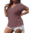thumbnail image 2 of Plus Size Summer Short Sleeve Women V Neck Solid Casual Tee Shirt, 2 of 5