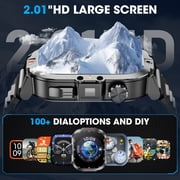 Mingwear 2.01-inch Military Smartwatch for Men with Fitness Tracker, Answer/Make Calls/100+ Sport Modes, IP68 Waterproof, Hiking Travel Pedometer Watch compatible with Android IPhone Devices (Black)