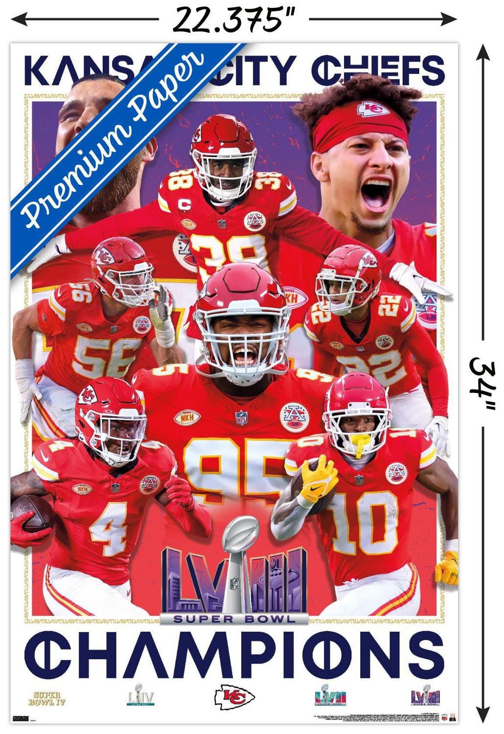 NFL Kansas City Chiefs - Super Bowl LVIII Champions Wall Poster, 14.725" x 22.375" Framed
