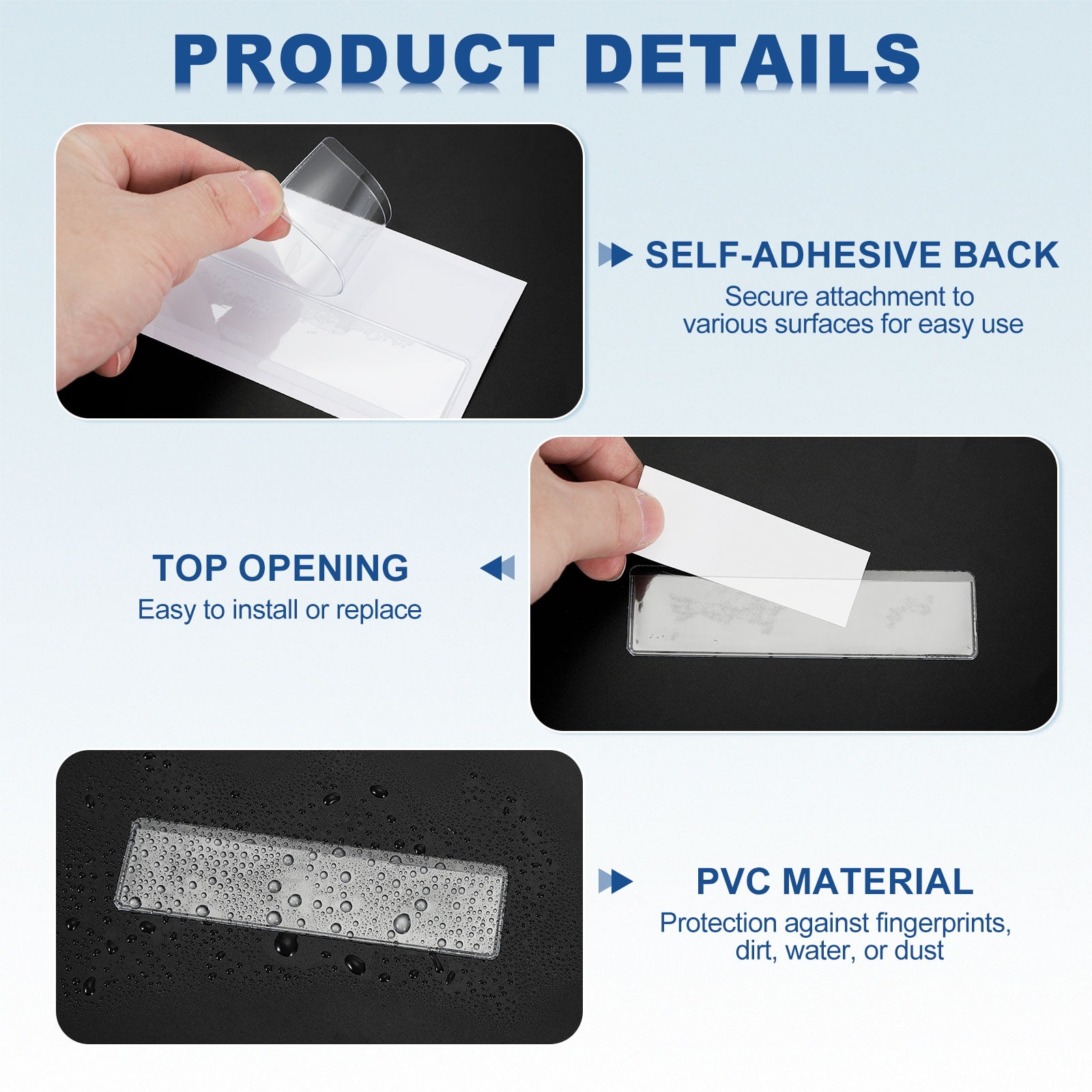 Self-Adhesive Card Pockets Clear Self Adhesive Pocket Label Holders Plastic Card Sleeves 3.9"x0.9" Pack of 100