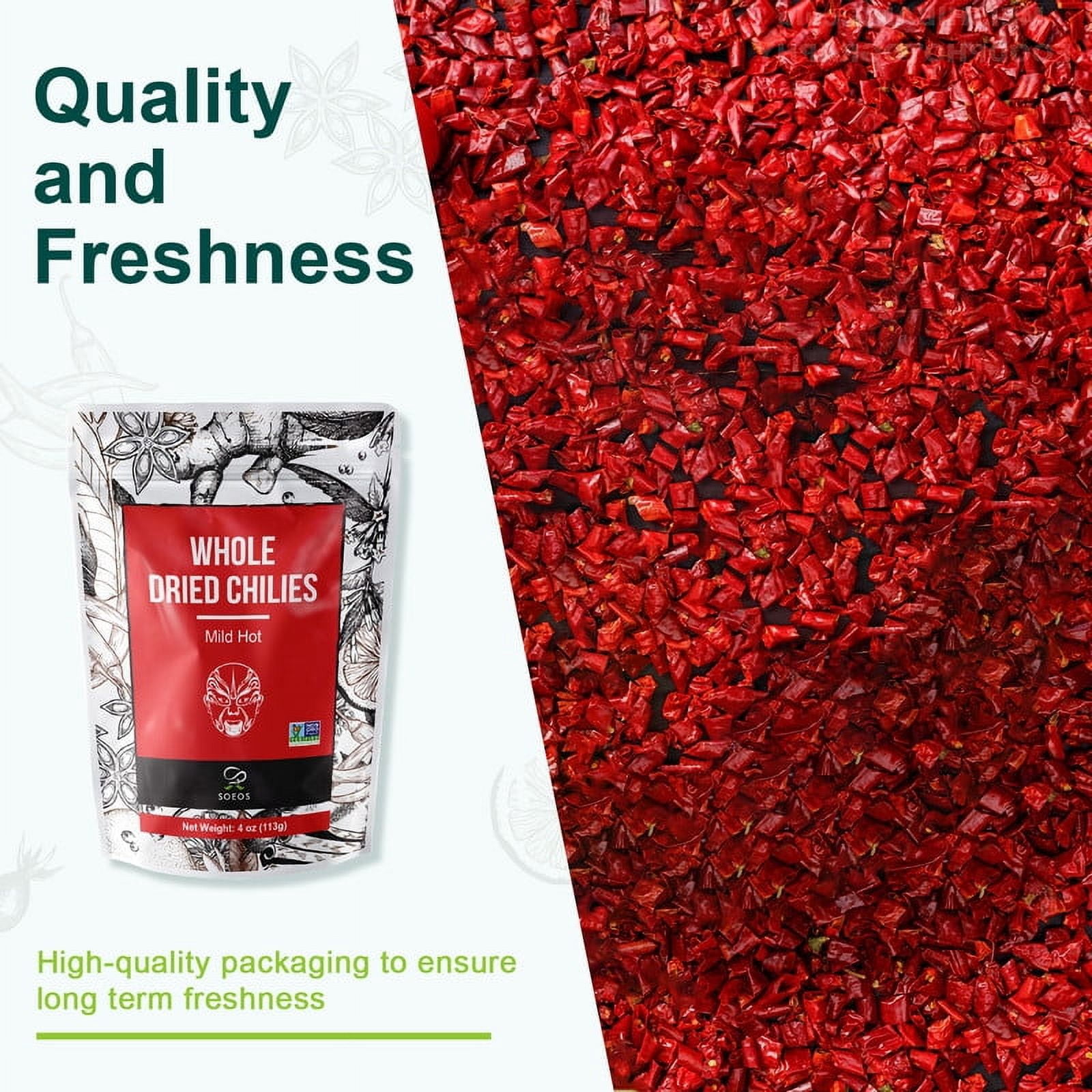 Soeos Whole Dried Chilies, Mild, 4 oz, 2 Packs, total weight 8 oz, Chili