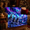 thumbnail image 3 of Mystical Howling Wolf Aurora Wilderness Scene, Peaceful Mountain Lake Scene, Warm Flannel Blanket for Cabin and Lodge, Outdoor Lovers Camping Gift, Fantasy Home Decor, 3 of 9