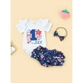 thumbnail image 3 of Sedceaty 3pcs Infant Baby Girls My 1st 4th of July Outfits Short Sleeve Romper Tops USA Flag Shorts Outfit, 3 of 9