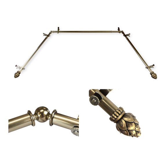 Domovina Cone 13/16" Bay Window Single Curtain Rod-Color:Antique Brass