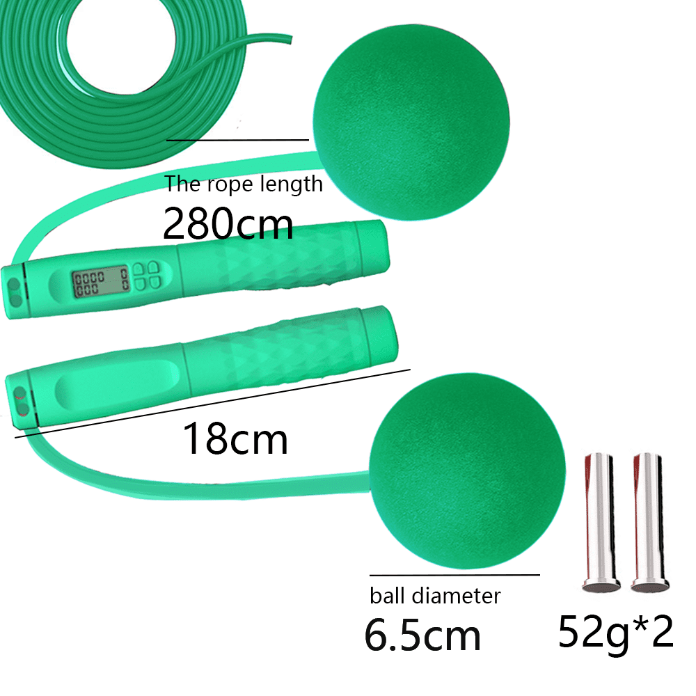 Cordless Jump Rope with Counter, Weighted Jump Ropes for Fitness Exercise for Women Men Kids.-green-big ball