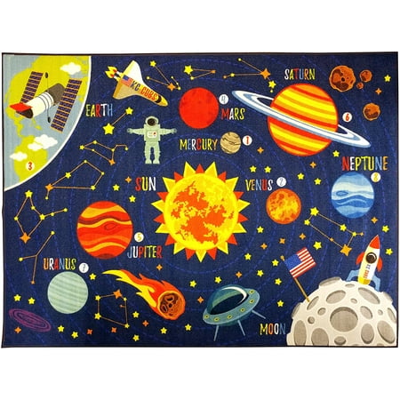 KC CUBS Playtime Collection Outer Space Safari Road Map Educational Learning Area Rug Carpet for Kids and Children Bedrooms and Playroom (3' 3