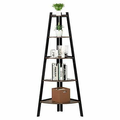 Vintage Industrial Corner Ladder Shelf 5 Tier Bookcase A-Shaped Utility Display Organizer Plant Flower Stand Storage Rack Wood Look Accent Metal Frame Furniture Home Office