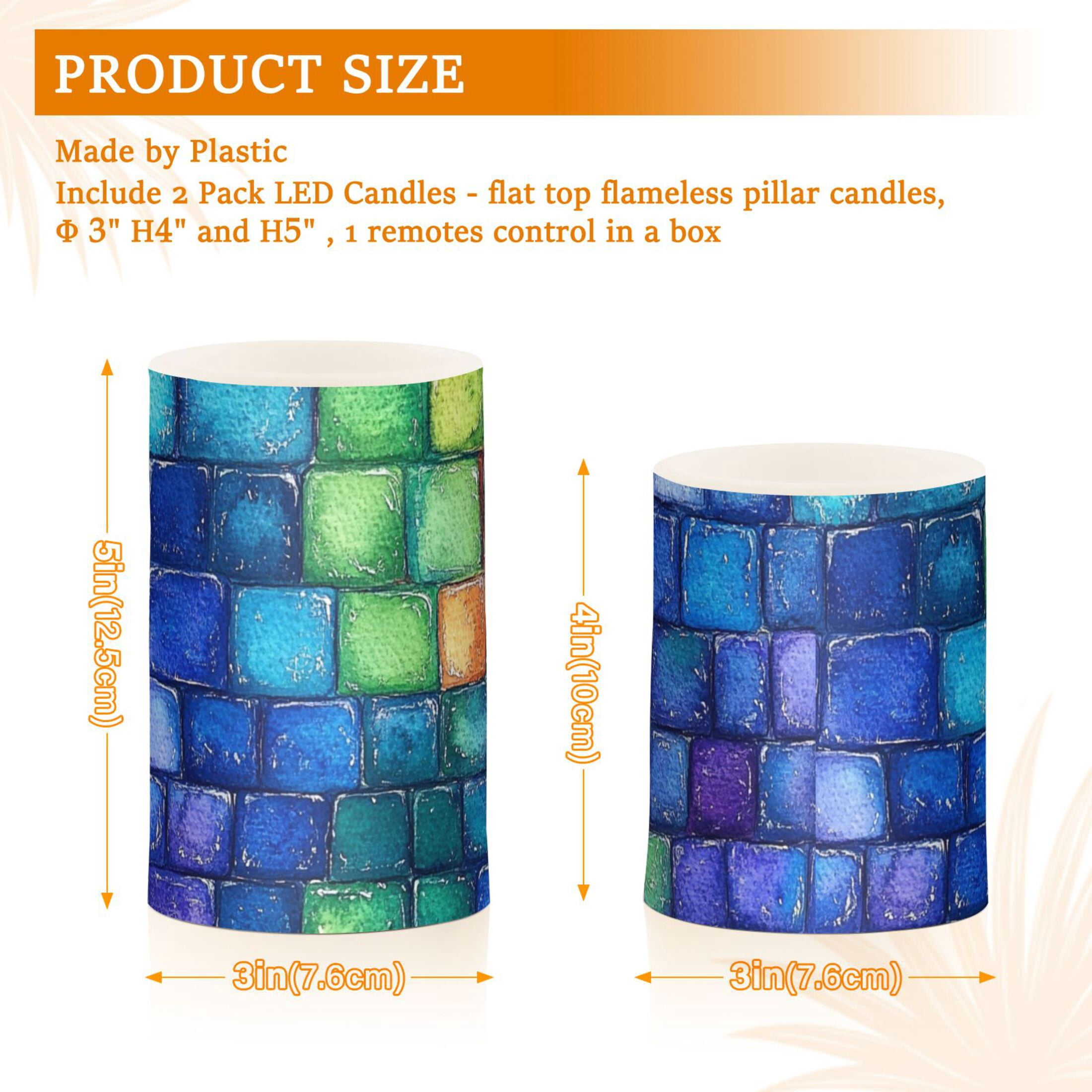 Colorful Small Square Flickering Flameless Candles Battery Operated with Remote Timer LED Pillar Candles Set of 2