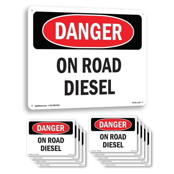 On Road Diesel OSHA Danger Rigid Plastic Sign 18 Inch x 12 Inch - 10 Pack