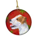 thumbnail image 1 of Jack Russell Terrier Flocons de Neige Rouges Ornement en Céramique de Noël, 1 of 1