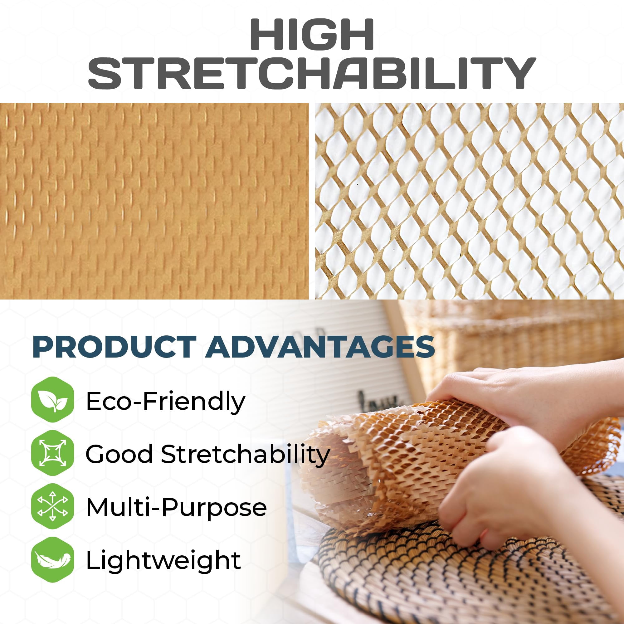 HexcelPack HexcelWrap Mini - Honeycomb Packing Paper, Eco-Friendly, Sustainable Paper Bubble Wrap for Shipping & Moving, Cushioned Packing Material in Easy Self-Dispenser Box - White, 12" x 1400'
