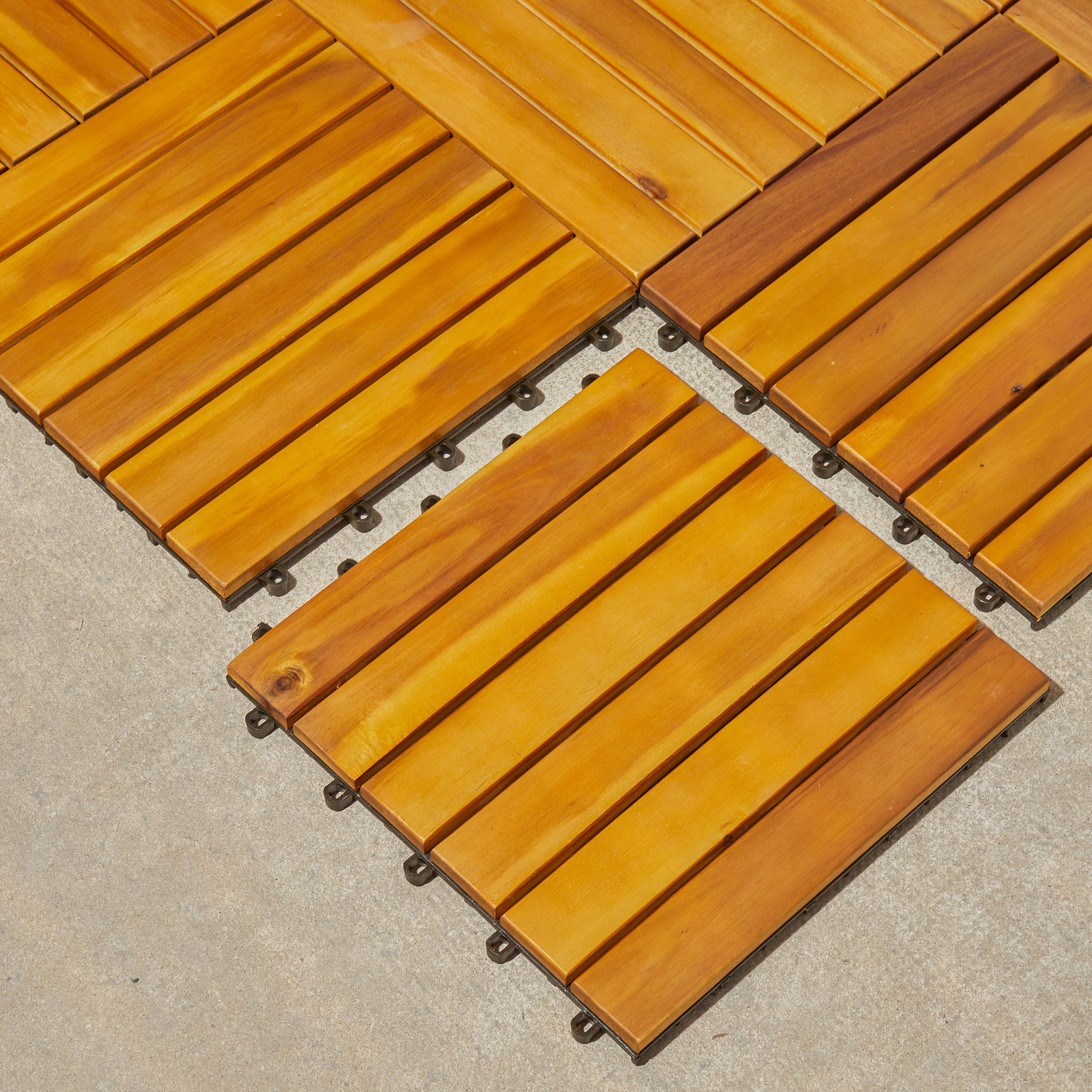 6 Slat Acacia Interlocking Deck Tile Set of 10 Tiles - image 3 of 4