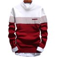 thumbnail image 2 of Hevirgo Fashion Men Color Block Patchwork O Neck Long Sleeve Knitted Sweater Top Blouse,Wine Red XXL, 2 of 10