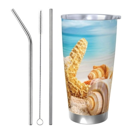 

Goofa Beach Starfish Shell for 20 oz Skinny Tumbler Stainless Steel Coffee Mug Slim Vacuum Insulated Travel Cup Car Cup-Straw Three-piece Set