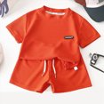 thumbnail image 2 of Baby Boy Cute Clothing Sets Waffle Crew Neck & Drawstring Shorts Outfit Toddler Kids Summer Set 2 Piece, 2 of 4