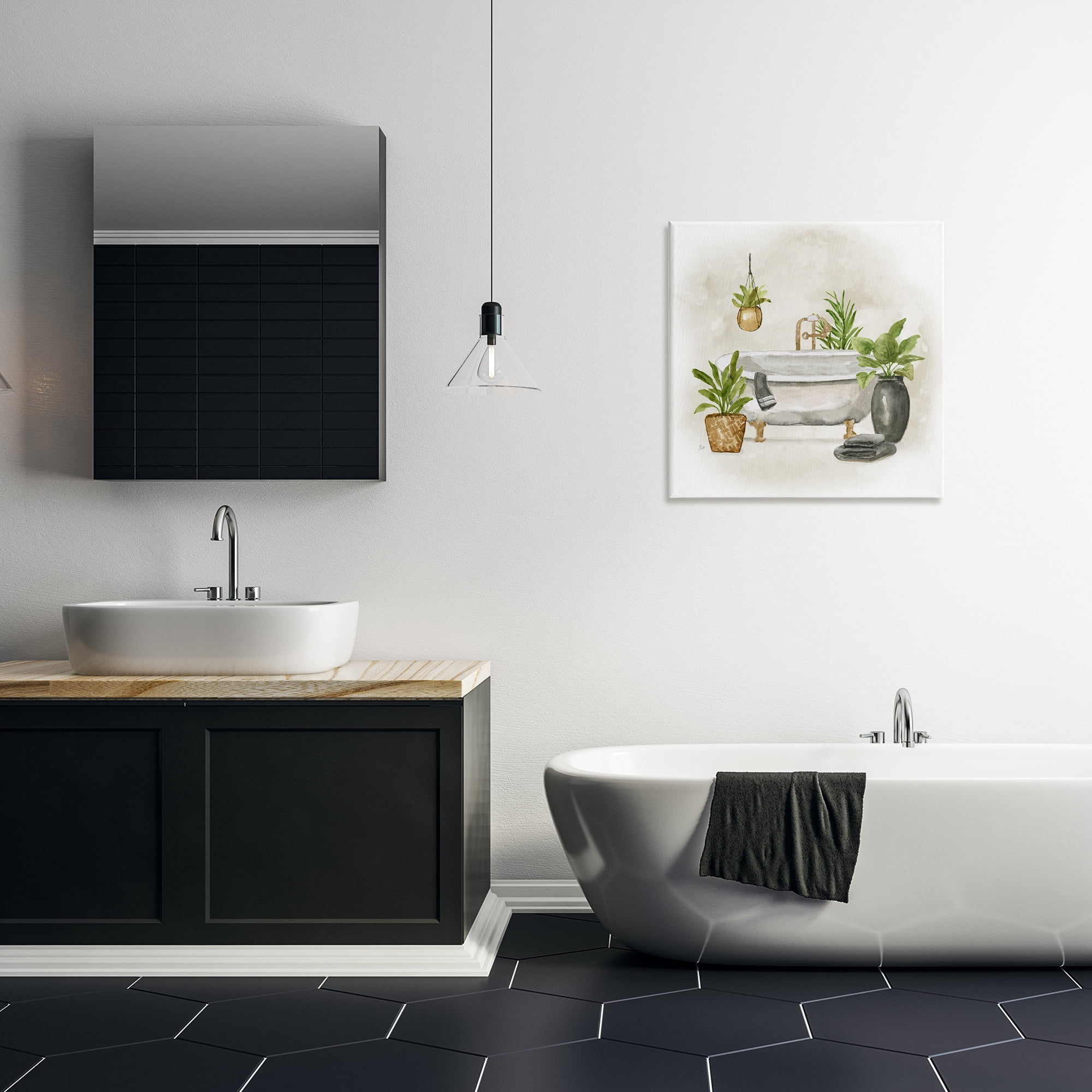Stupell Industries Bathroom with Plants Bath & Laundry Painting Wrapped Canvas Art Print Wall Art, 24 x 24