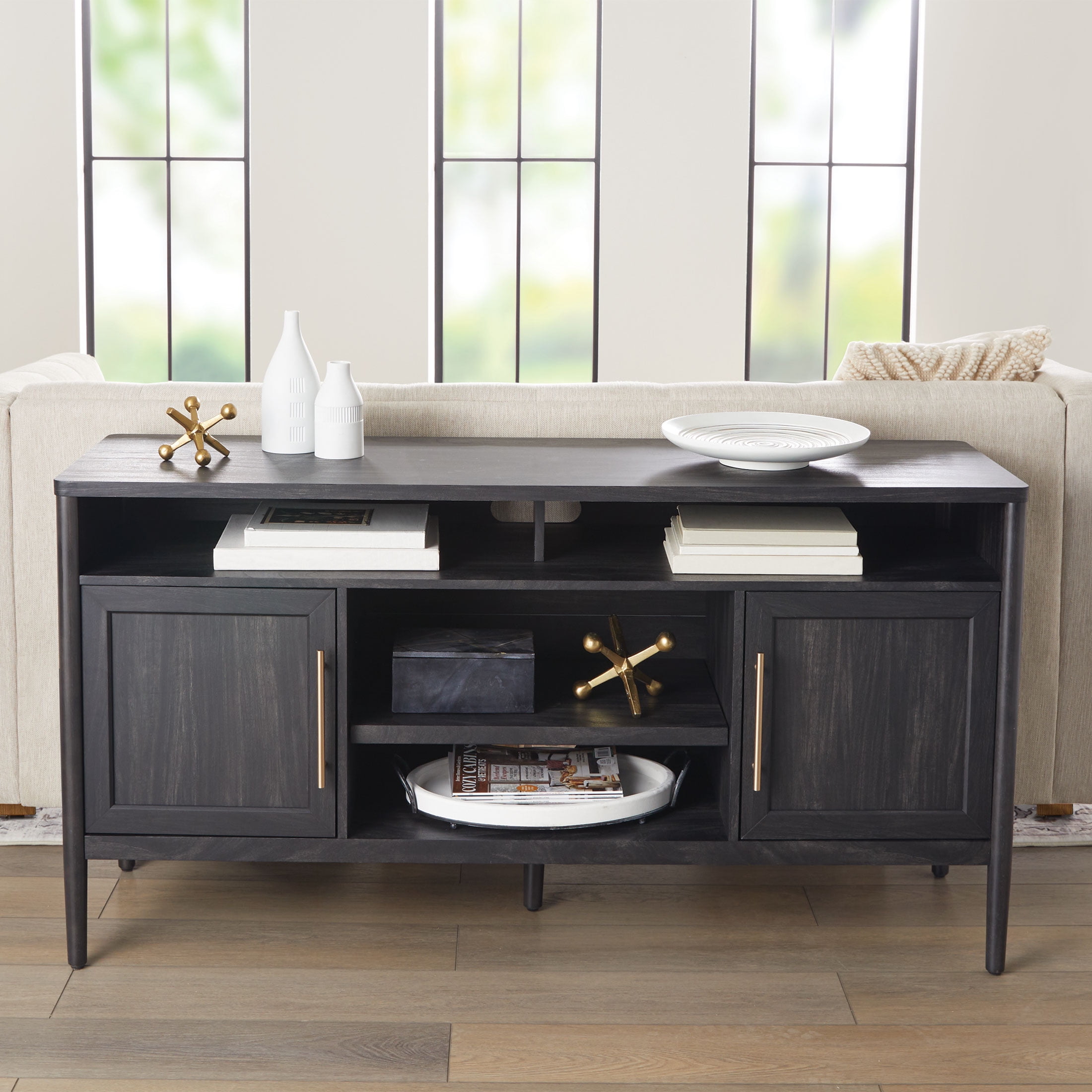 Better Homes & Gardens Oaklee TV Stand for TVs up to 70”, Charcoal Finish