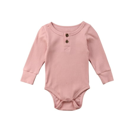 

Newborn Baby Boy Girls Knit Clothes Jumpsuit Long Sleeve Romper Rib Casual Button Jumpsuit