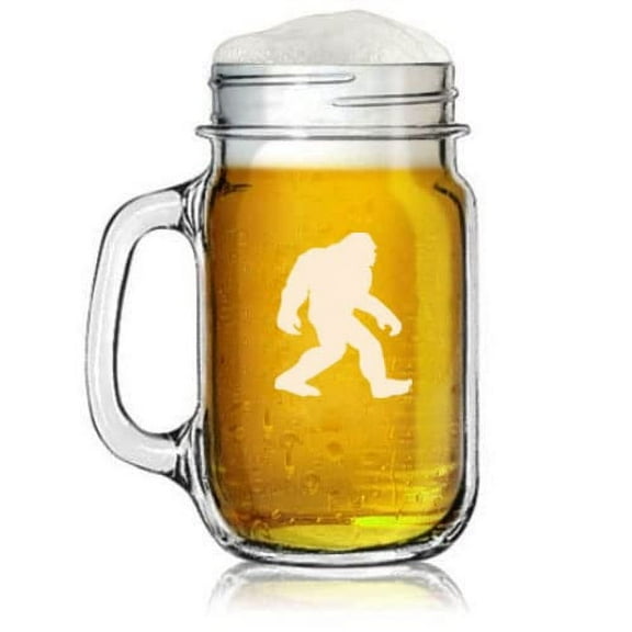 16oz Mason Jar Glass Mug w/Handle Bigfoot Sasquatch