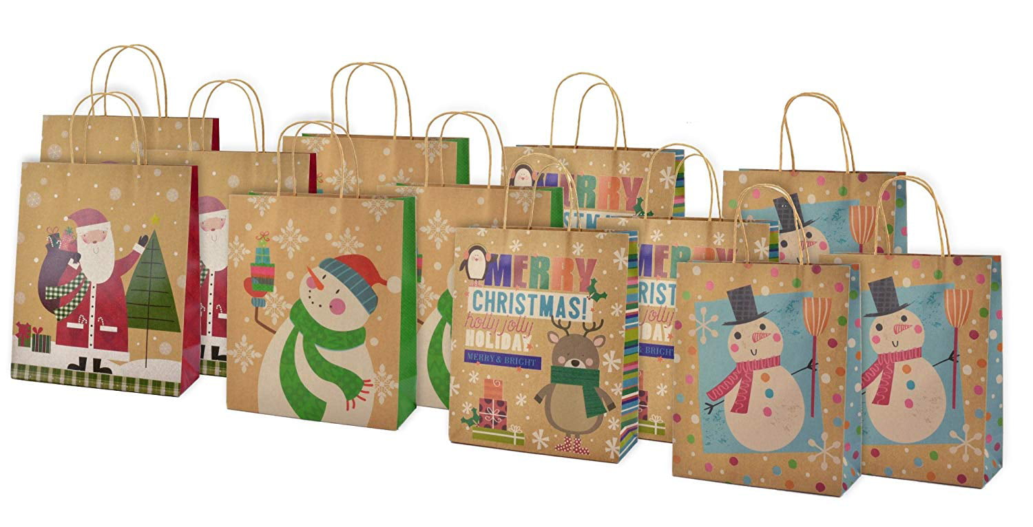 Pack of 12 Wholesale Christmas Gift Bags Bag Packaging Xmas Paper Bags