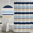 thumbnail image 4 of Navy Blue Khaki Striped Shower Curtain Set - 72" x 78" Washable Bathtub Curtain with 12 Hooks, Farmhouse Stripes Modern Abstract Art Waterproof Fabric Stall Shower Curtains for Bathroom/Bathtub, 4 of 6