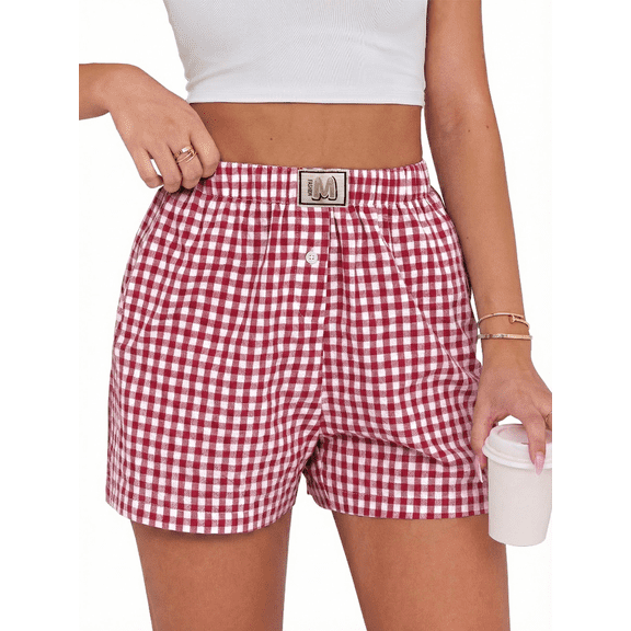 SOMER Women’s Pajama Shorts Gingham Plaid Boxer Lounge Sleep Shorts Casual Bottoms 2026 Summer M