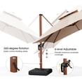 thumbnail image 4 of PURPLE LEAF 11FT Deluxe Square Wood Grain Patio Umbrella with Base, Large Offset Cantilever Umbrella with 360° Rotation, Beige, 4 of 13