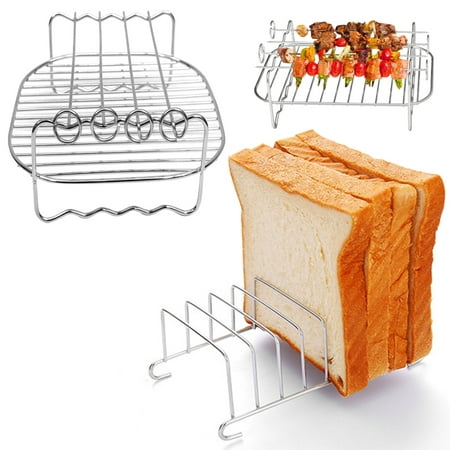 

Stainless Steel Air Fryer Accessories with 4 Barbecue Sticks Set Of 2 Non-stick Air Fryer Rack Multipurpose Double Layer Rack Metal Bread Holder for Most 3.7Qt-4.2Qt Air Fryers Ovens