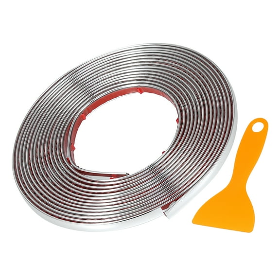 1 Set 5/16" 8mm Width Self Adhesive Car Door Window Bumper Trim Strip Sticker 16Ft 5m Gloss Silver Tone