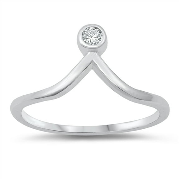 White Cubic Zirconia Studded Chevron Ring .925 Sterling Silver Band Jewelry Female Male Size 5