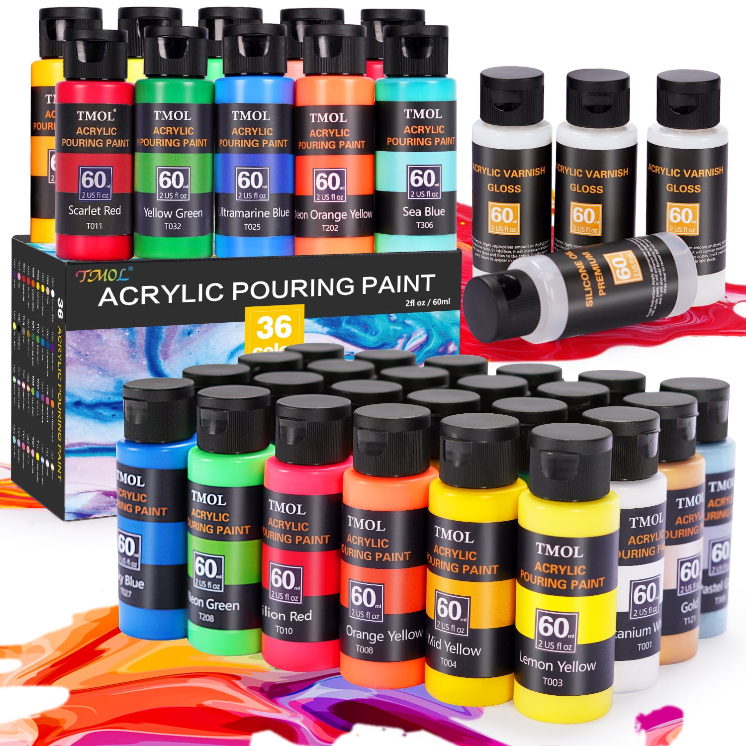 36-Color Ready to Pour Acrylic Pouring Paint Set with Oil Gloss Medium —  TCP Global