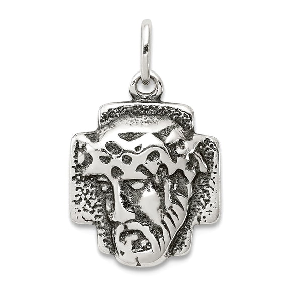 925 Sterling Silver Solid Hollow Polished back Oxidized Not engraveable Religious Faith Inspiration Jesus Head Charm 30x