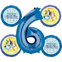 Anagram Bluey 6th Birthday Party Supplies 5pc Foil Balloon Bouquet