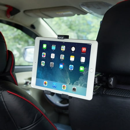 Premium Car Headrest Mount Tablet Holder Rotating Cradle Back Seat Dock Strong Grip [Black] 3D for Samsung Galaxy Tab S2 NOOK 8.0 (SM-T710) - Verizon Ellipsis 7 8 - ZTE Blade X MAX, Grand X Max 2