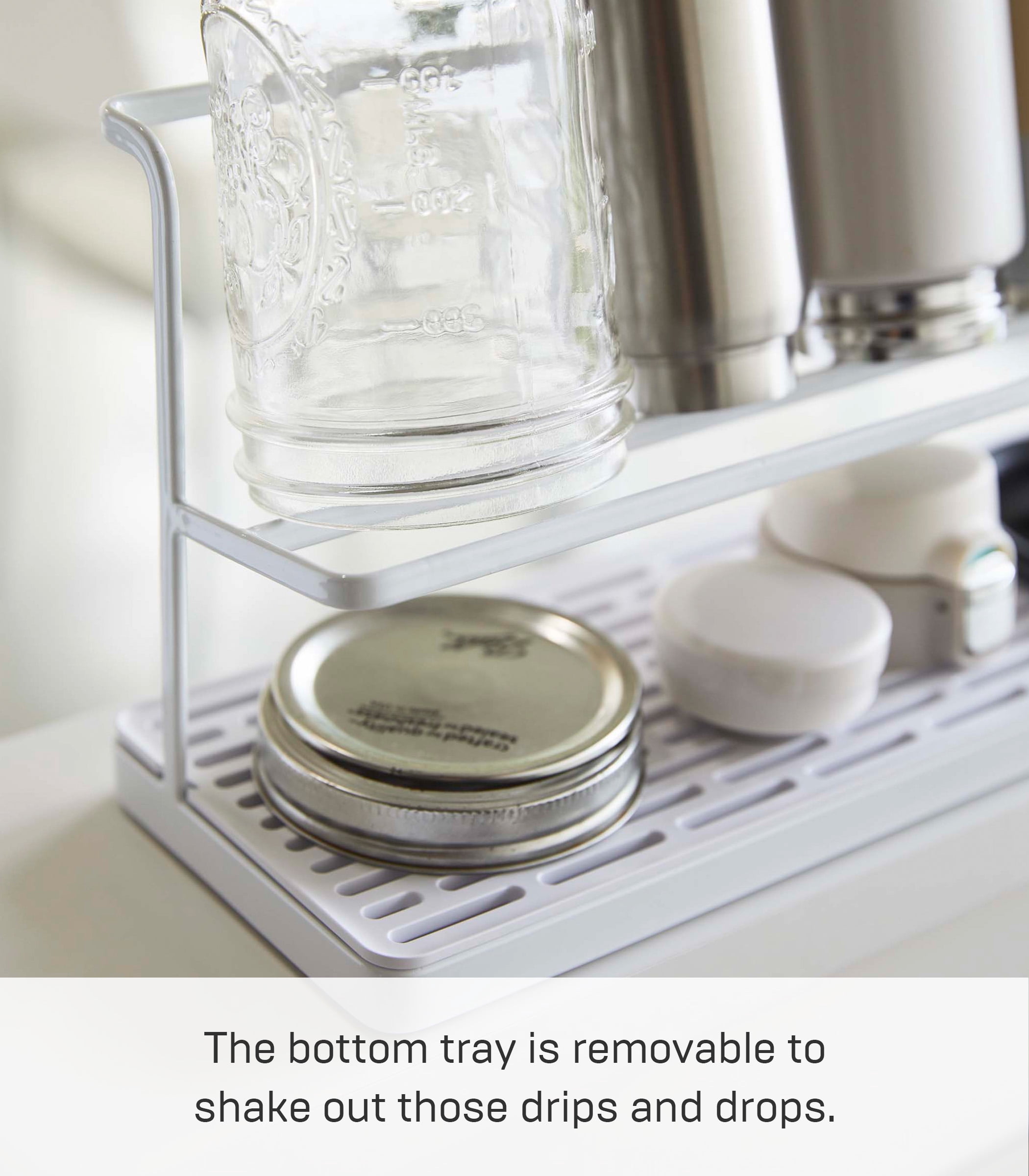 Yamazaki Home Countertop Bottle Drying Rack, White, Steel, Supports 4.4 pounds, No Assembly
