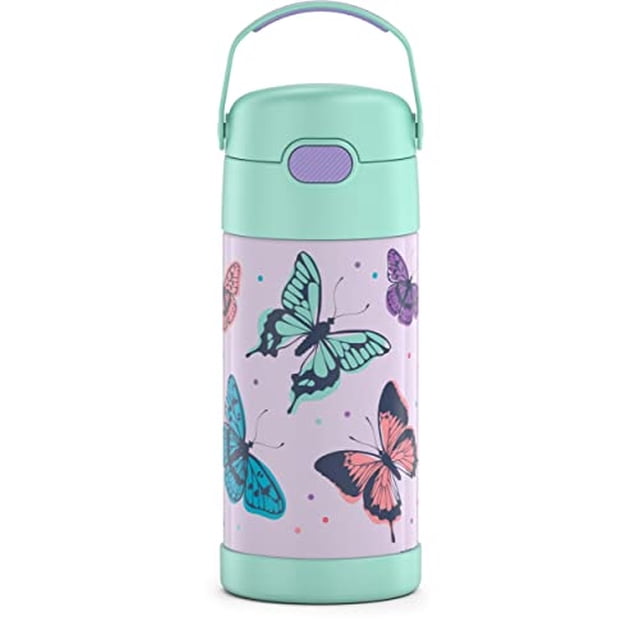 Botella con Pajita de Acero Inoxidable THERMOS FUNTAINER de 12 onzas, Mariposas Brillantes