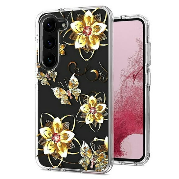 Butterfly Series Dual Layer Transparent Hybrid Case for Samsung Galaxy S23 Plus - Golden