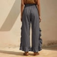 thumbnail image 5 of Bloomae Wide Leg Boho Pants Women Casual Drawstring Elastic High Waisted Flowy Ruffled Hem Palazzo Pants Trendy Beach Vacation Lounge Trousers with Pockets, 5 of 9