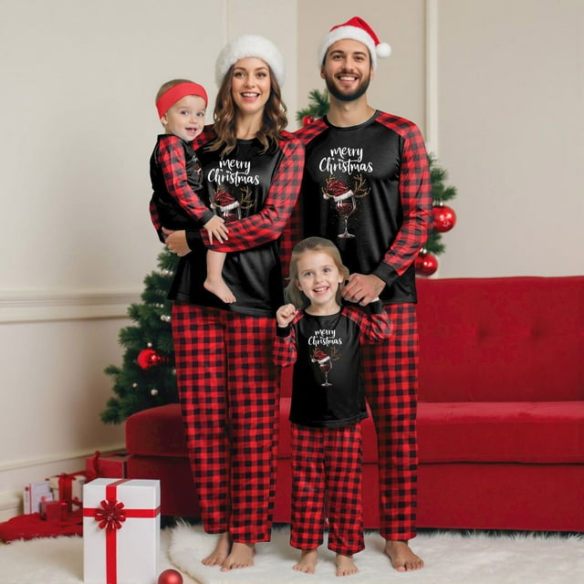 Curenmufel Pyjamas de Noël Assortis pour la Famille Pyjamas de Noël pour la Famille Ensembles Assortis de Pyjamas de Noël pour la Famille Pyjamas de Noël pour Hommes Femmes (Rouge,12-13 Ans)