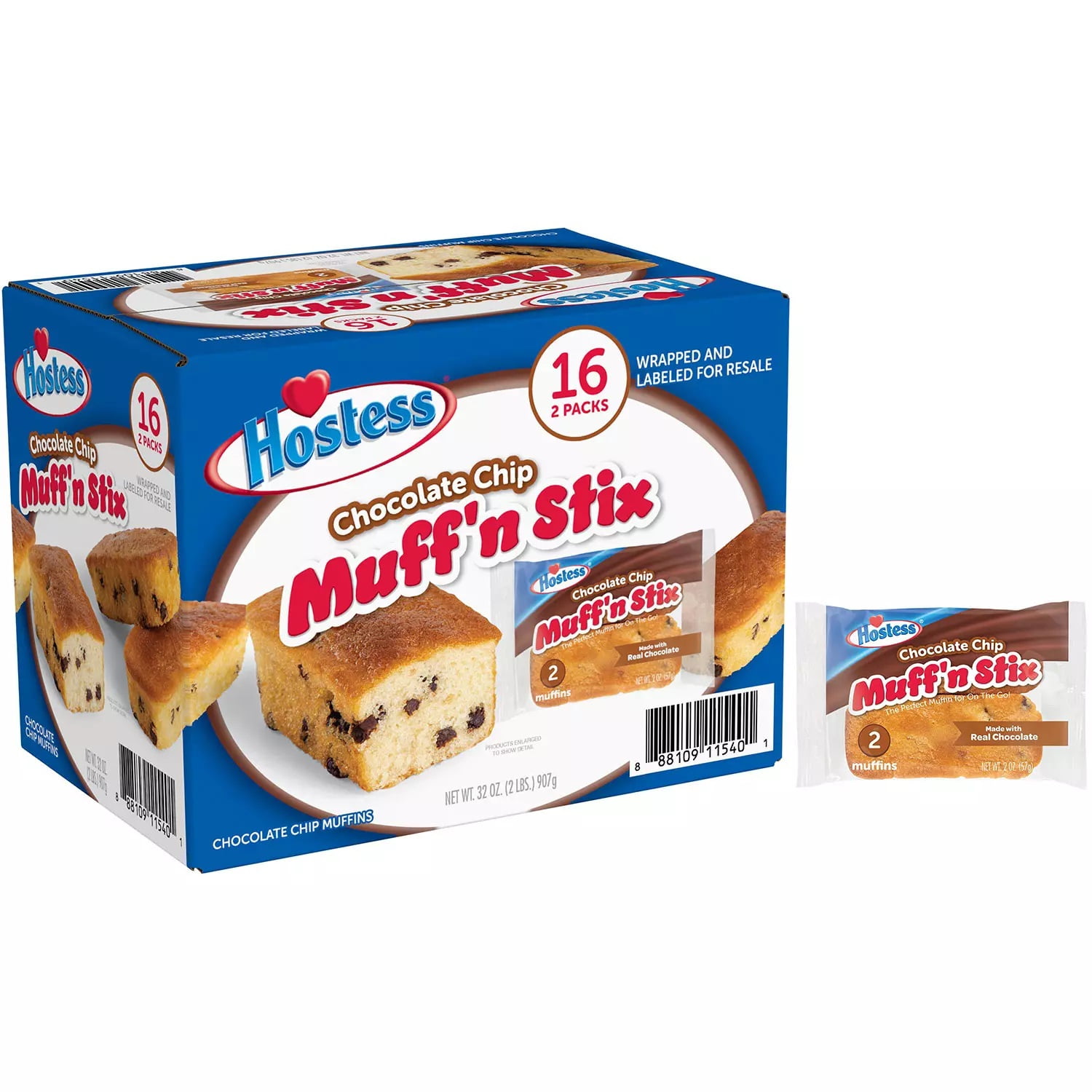 Hostess Chocolate Chip Muff’n Stix Muffins, 32 Ounce (16 Count