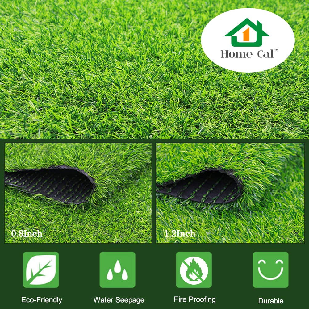 Home Cal Artificial Grass Artificial Turf Rug, 0.8Inch Blade Height 3ft x 5ft Rubber Backing