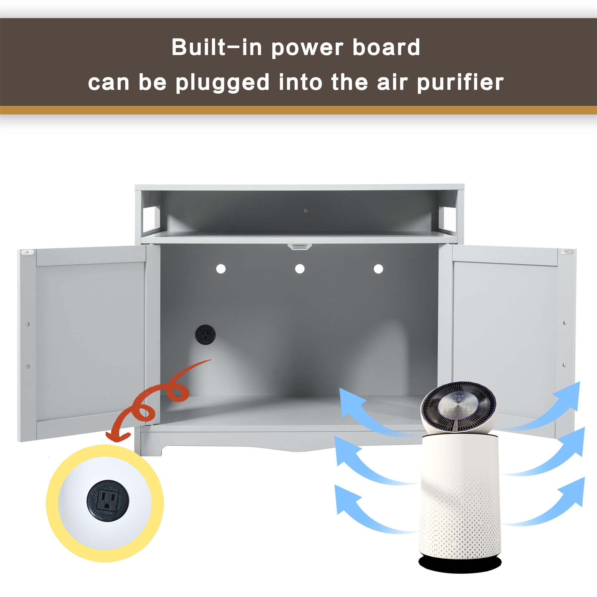 Pefilos 31" Cat Litter Box Enclosure Furniture with Hidden Plug, 2 Doors Indoor Cat Washroom, Wooden Enclused Litter Box Cat House, Gray Pefilos 31" Cat Litter Box Enclosure Furniture with Hidden Plug, 2 Doors Indoor Cat Washroom, Wooden Enclused Litter Box Cat House, Gray