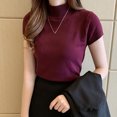 thumbnail image 4 of Jewelreauty Womens Short Sleeve Turtleneck Shirts Casual Pullover Slim Fit Undershirts Solid Color Soft Top (One Size, Purple), 4 of 4