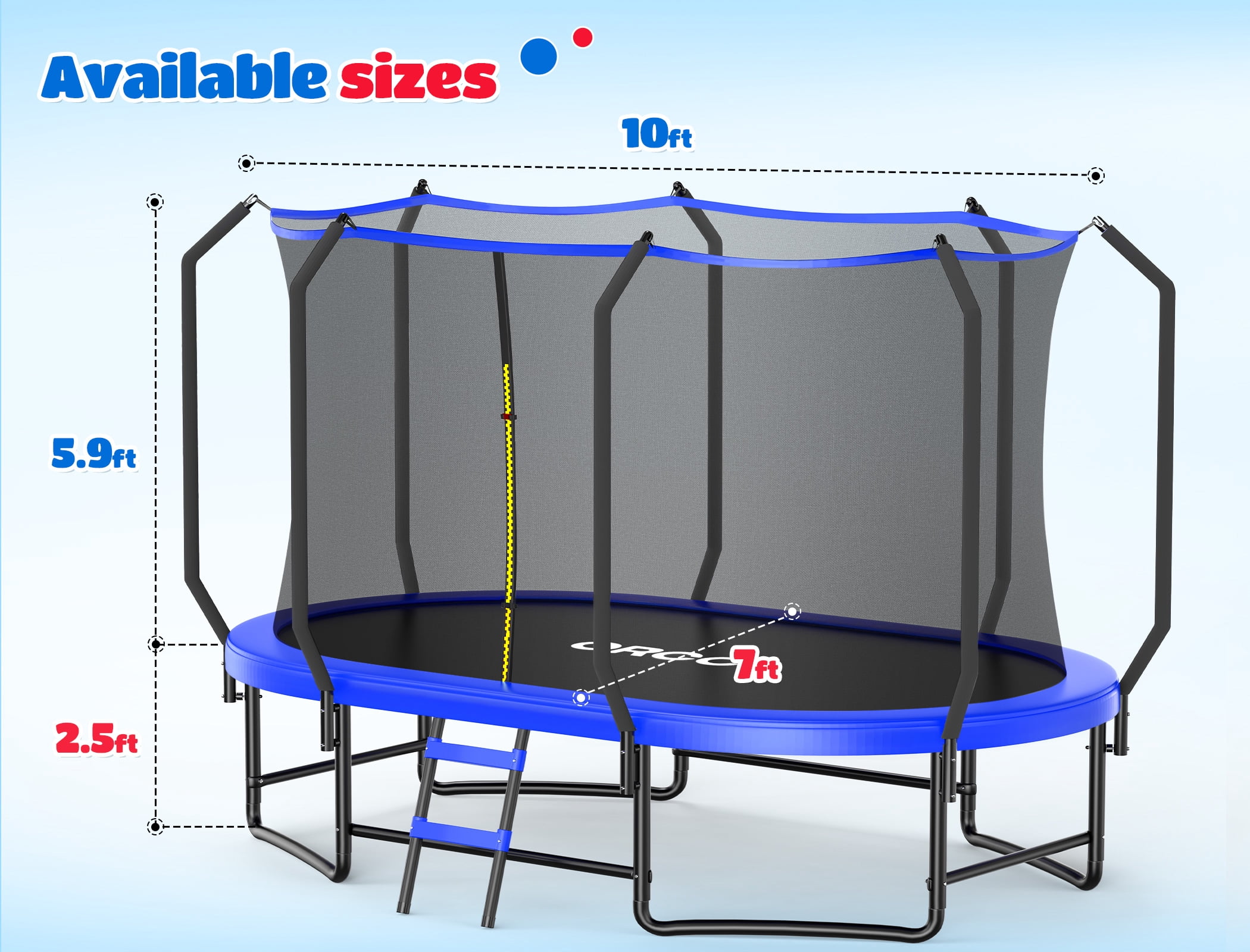 ORCC 1200LBS Capacity Oval 7X10FT Heavy-Duty Yard Trampoline for Kids & Adults with Safety Enclosure, 1.6mm Thickened Steel Frame & Reinforced Legs, Outdoor Gymnastics Trampoline