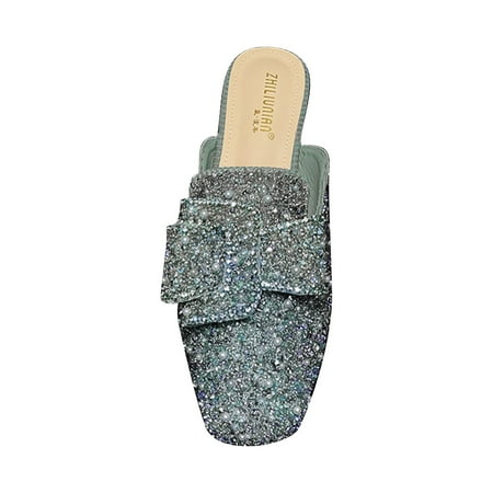

Youmylove Women Slide Slippers Fashion Summer Autumn Shoes Low Heel Flat Head Rhinestone Colorful Printed Half Slippers Shoes Comfort Cozy Leisure Daily Walking