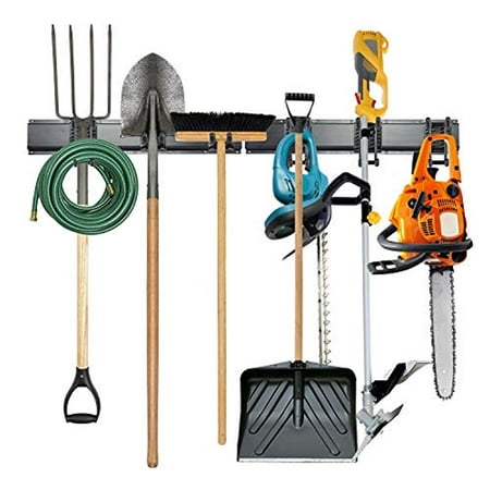 Tool Storage Rack, 8 Piece Garage Organizer, Metal, Wall Mounted, Holder for Broom, Mop, Rake Shovel & Tools, by Right-Hand Storage