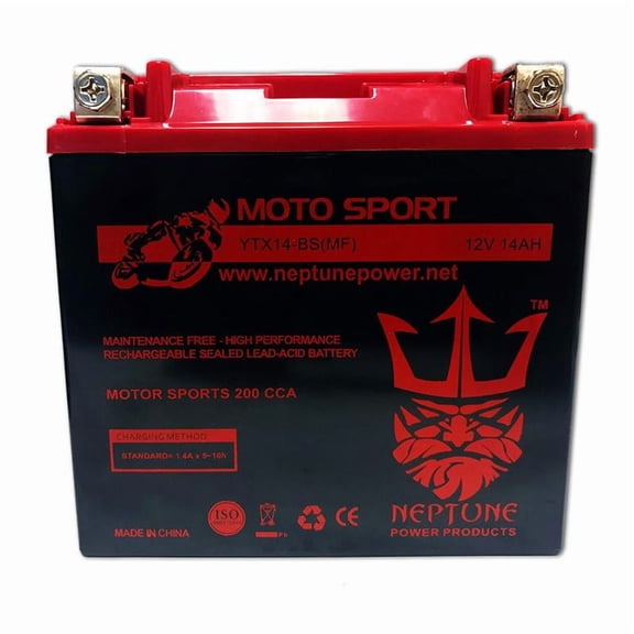 Yamaha YFM250 Moto 4, 1989-1991 YTX14-BS(MF) SLA Powersport Replacement ATV Battery by Neptune