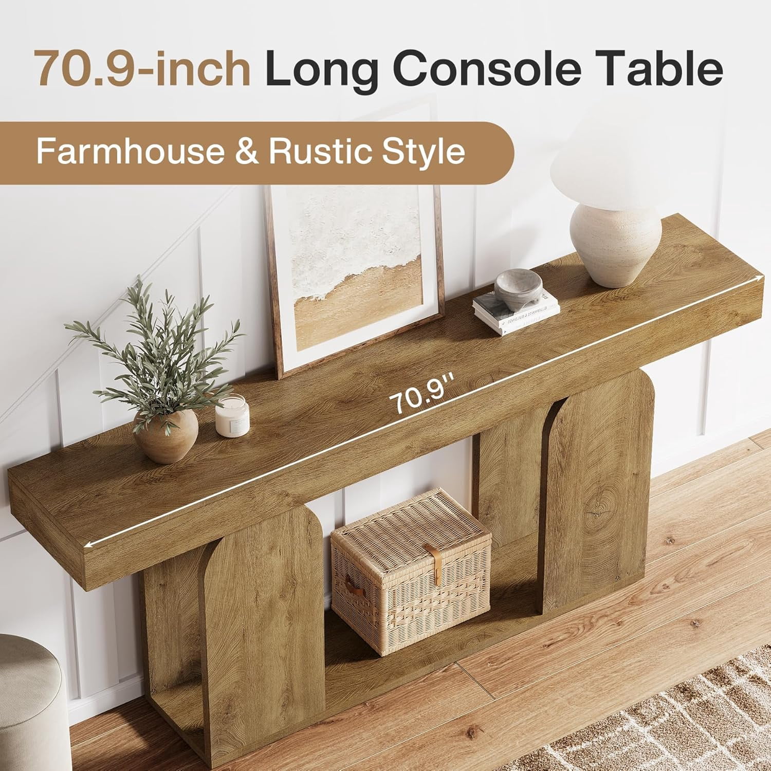 Tribesigns 70.9-Inch Extra Long Farmhouse Console Table, 2-Tier Wooden Entryway Console with Storage Shelf for Hallway, Living Room, Entrance
